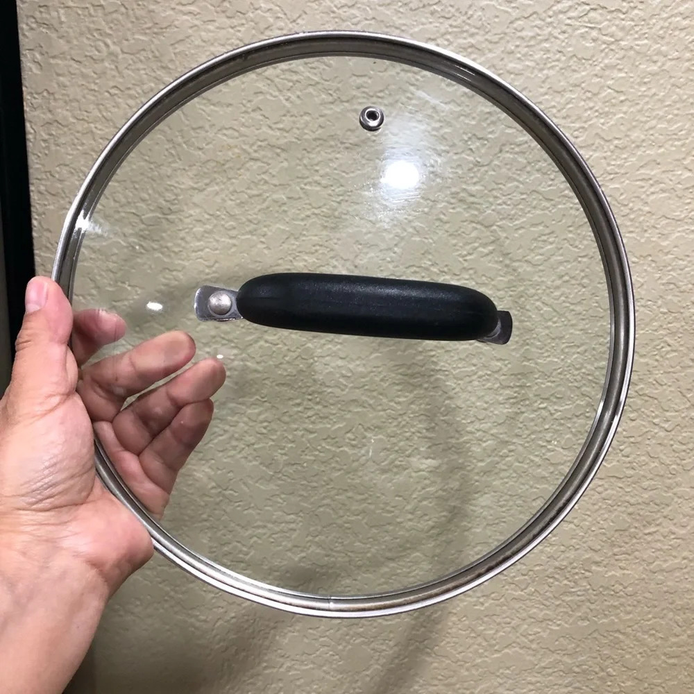 VTG REPLACEMENT LID GLASS STAINLESS STEEL BLACK HANDLE 9.5" +